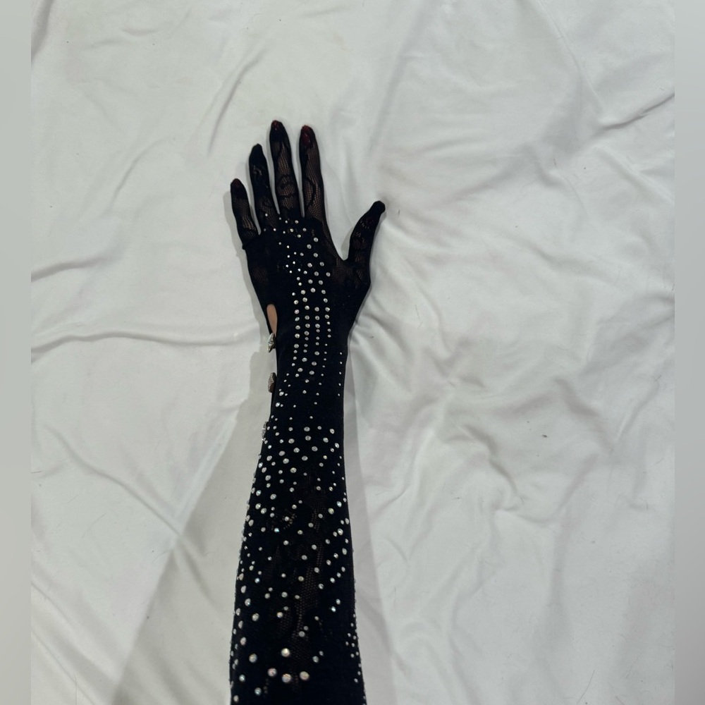 Rhinestoned Gracie Gloves Jet Black